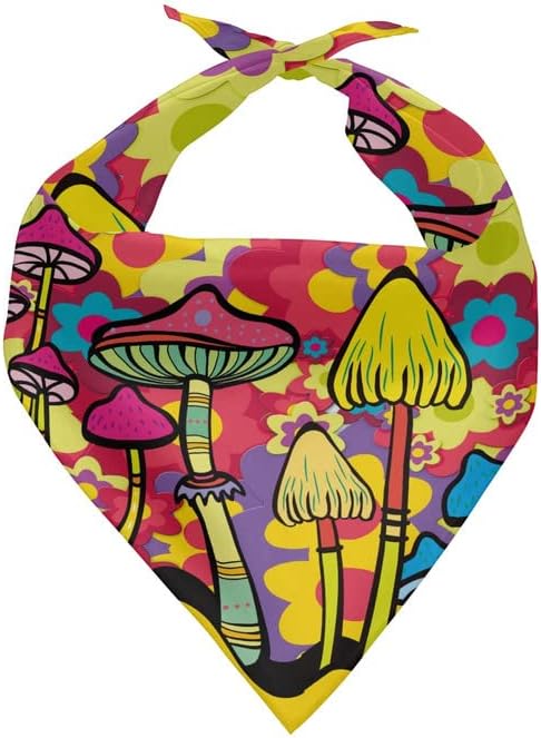 Howilath Cartoon Rainbow Abstract Mushroom Flowers Dog Bandanas Scarf for Small Large Dogs Cats Pets Birthday Triangle Bibs Kerchief Accessories