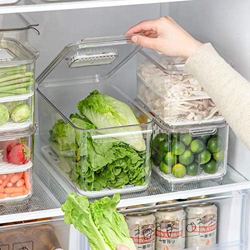 SANNO Produce Saver Fresh Keeper Vegetable Fruit Storage Containers, Refrigerator Fridge Stackable Bins with Lids and Vents, Stackable Salad Lettuce Keeper,BPA-freeContainers Bin-