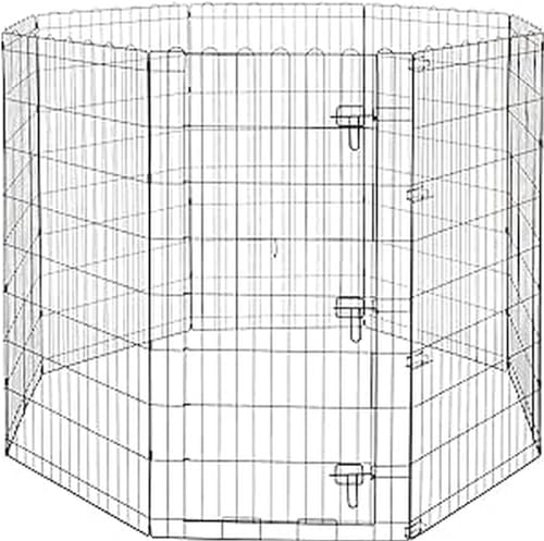 Amazon Basics Foldable Metal Indoor/Outdoor Dog Playpen, Octagonal Exercise Pen, Single Door, 8 Panels, 48 Inch Tall, X-Large, 60 x 60 x 48 Inches, Easy to Assemble, Black