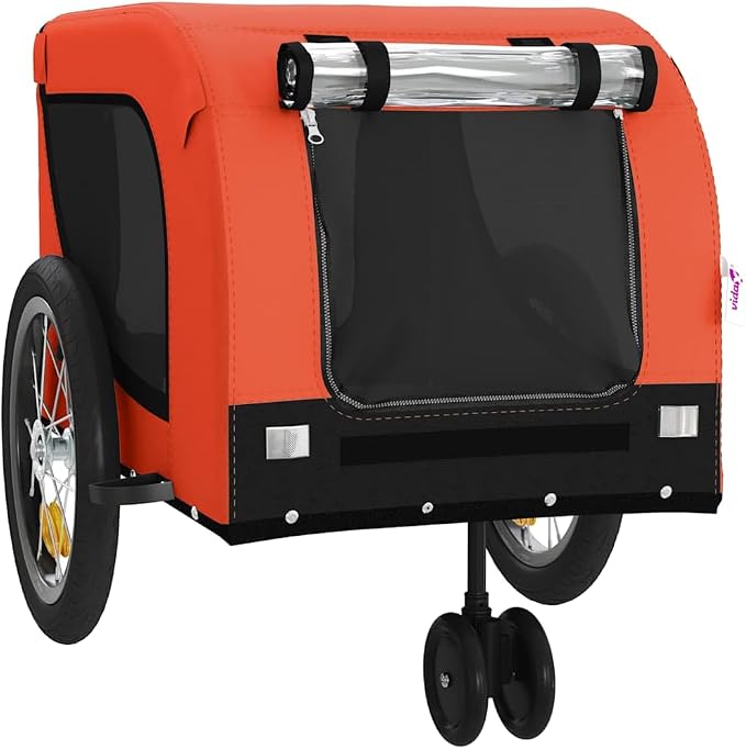 Pet Bike Trailer for Small Dogs, Foldable Bicycle Cargo Trailer with Mesh Windows and Reflectors, Sturdy Iron Frame Oxford Fabric Carrier, 49.2 x 24.8 x 26.0 in