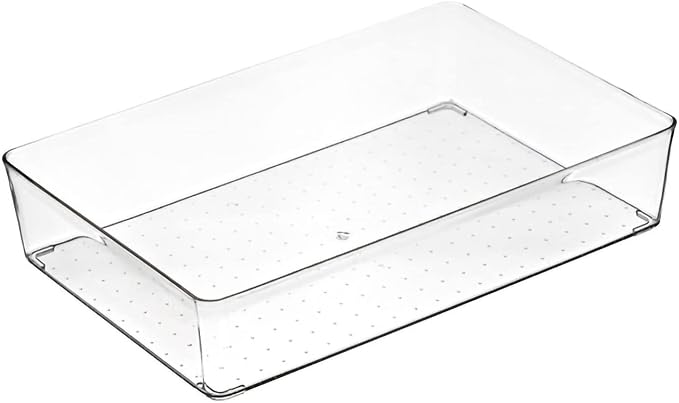 Clear PET Drawer Storage Dividers Stackable Transparent Trays for Kitchen Bathroom Office Multi Compartment Drawer Box 8 (Large Square Box)