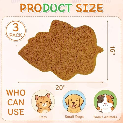 3 Pack Self Warming Pet Bed Leaf Shape Self Heating Cat Dog Mat Washable Thermal Sleeping Pad for Indoor Outdoor Hedgehog, Bunny, Sugar Glider, Rat, Chinchilla(Orange,Small-16 x20)