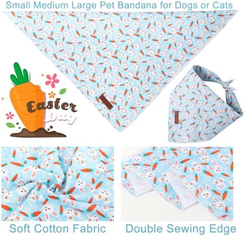 Easter Dog Bandana, Easter Triangle Bid Scarf for Small Medium Dog, Cotton Pet Kerchief for Girl Boy Dogs or Cats, Cute Carrot & Bunny Dog Bandana, Comfortable Easter Dog Bandana