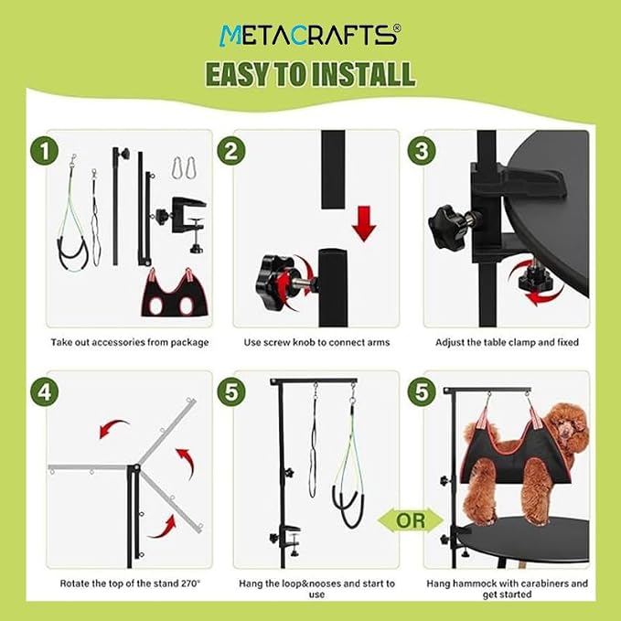 Dog Grooming Arm with Pet Grooming Hammock, getlstub 35" Pet Grooming Table Arm with Adjustable No Sit Haunch Holders, Dog Grooming Stand with Loop Noose for Small and Medium Pets at Home or Salon