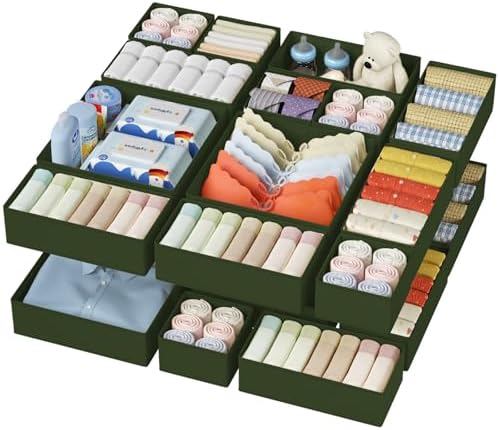 DIMJ Drawer Organizer Clothes - 20 Pack Closet Drawer Organizer Bins for Baby Clothes Storage, Fabric Dresser Organizer for Nursery Bedroom, Foldable Small Drawer Dividers for Underwear Socks