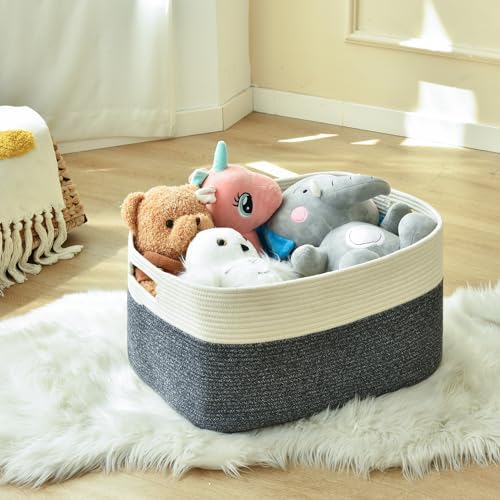 Issudata Large Blanket Basket, Rectangle Woven Baskets for Storage, Blanket Storage for Living Room, Cotton Rope Basket for Toys，Big Storage Basket for Blankets