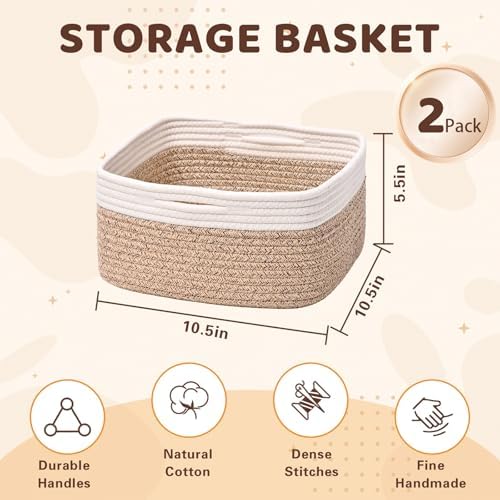 Storage Baskets for Shelves, 2 Pack Shallow Basket