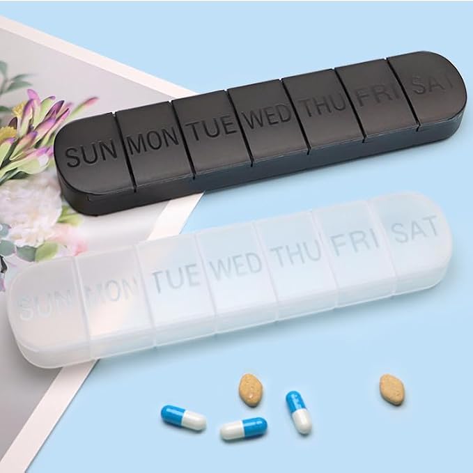 Weekly Pill Organizer, Daily Large 7 Day Vitamin Case Reminder | Matte White, Medicine Box, AM PM Capsules Dispenser Container for Medication, Nutritional Supplement, Fish Oil, Tablets, Gla
