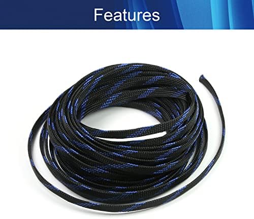 Jutagoss PET Expandable Braided Cable Sleeve, 32.8ft - 5/16 inch Black Blue Cable Management Sleeve, Wire Loom Tube Cord Protector for USB Cable, Power Cord, Audio Video and More, 1Pc