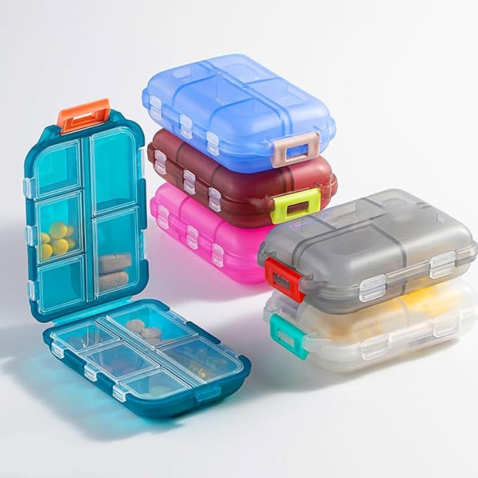 Daily Travel Pill Case Organizer Small 10 Compartment Medicine Box | Compact Purse Portable Pill Reminder Dispenser, Perfect for On-the-Go Pocket Storage Vitamin, Fish Oil, Calcium Tablet, Green