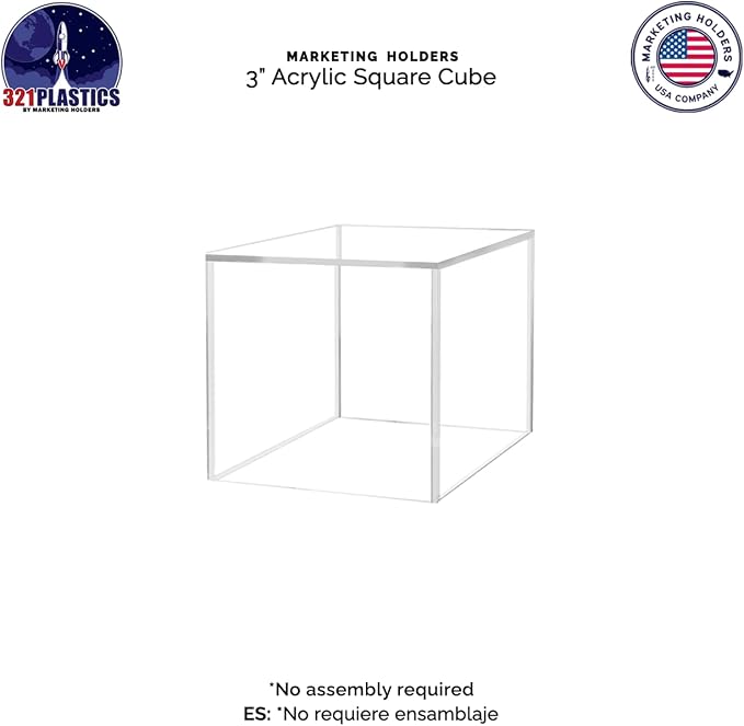 4 Pack Acrylic Cube Display Box Clear 3" Square Food Buffet Riser to Showcase Cakes Collectibles Toys Jewelry Cosmetics No Assembly by Marketing Holders
