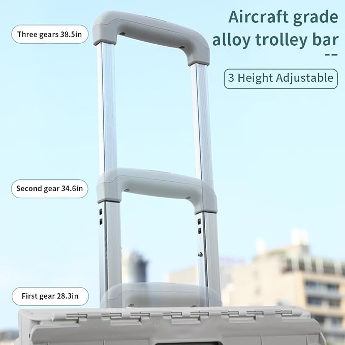 Collapsible Shopping Box Trolley on Wheels with Lid,75L Large Capacity Folding Portable Rolling Crate Handcart with Telescopic Handle for Camping (Green,Medium Four Wheel)