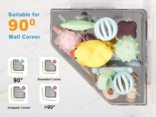 Corner Bathtub Toy Storage, 2-Pack Hanging Bath Toy Holder, Quick-Drying | Large Capacity Bath Toy Organizer Holder, Space-Saving for Bathroom & Kitchen, Storage for Kids Bath Toy, Shampoo(Grey)