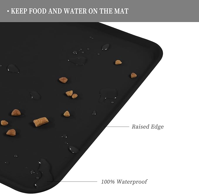 Reopet Waterproof Pet Feeding Mat, Non-Slip Silicone Placemats for Dog Cat Food and Water Bowl, High Raised Edges to Prevent Spills and Protect Floors