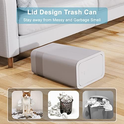 N. NETDOT 3 Pack (2 of 4 Gal & 1 of 2.6 Gal) Small Trash Can with Lid,Bathroom Garbage Can with Pop-Up Lid,Waste Basket for Bathroom,Kitchen,Bedroom,Powder Room,Craft Room,Office,College (Gray)