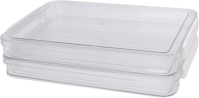 2Pcs Flat Plastic File Storage Bins, Sturdy PET Material with Non Slip Bottom and Transparent Lid, Stackable Document Organizer with Snap on for A4 Paper and Office Supplies