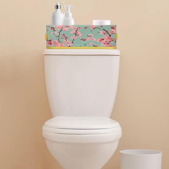 Beautiful Pink Flower Bathroom Storage Basket, Foldable with Handle Open Countertop Paper Towel Decorative Box, Toilet Tank Top Shelf Baskets for Home Closet Bedroom Living Room Office