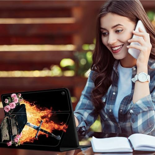 Case for Samsung Galaxy Tab A8 10.5" 2022 Model (SM-X200/X205/X207) | Slim Leather Smart Cover with Multi-Angle Anti-Slip Stand [Auto Wake/Sleep] Shell for Women Men - Flame Book Rose
