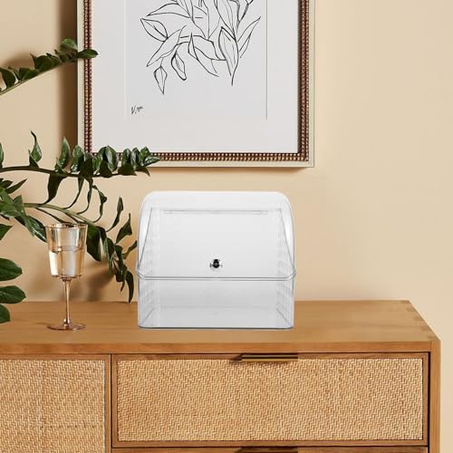 Hemobllo Makeup Organizer with Lid for Vanity Cosmetics Storage | Pet and Pp Build, Elegant Desktop Style, Spacious Categorization, Versatile Use for Bathroom Counter