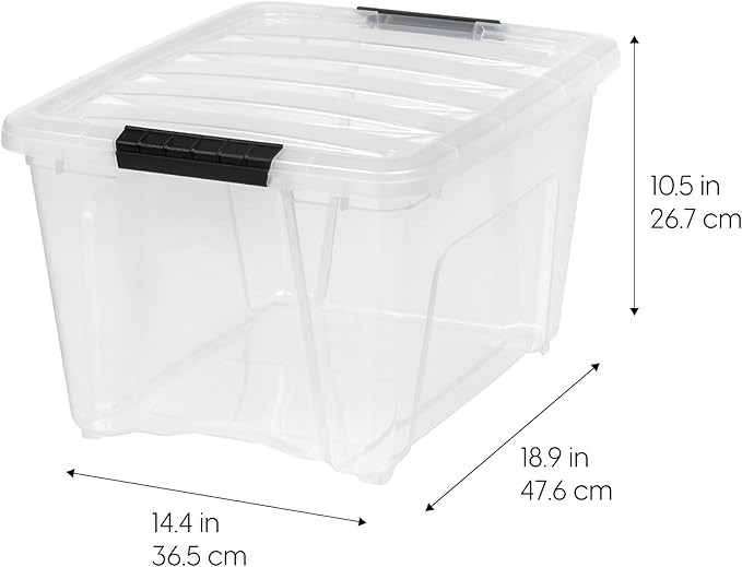 IRIS USA 4-Pack 32 Quart Storage Bins with Lids, Clear | Visible storage saves time, Great for linens, décor, closet storage, and supplies, Nestable design saves space