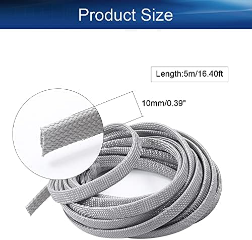 Bettomshin 1Pc 16.4Ft(5m) Cable Management Sleeve, 3/8"(10mm) Width PET Grey Cord Protector, Wire Loom Tube Insulated Split Sleeving for USB Cable Power Cord Organizer Video Cable Hider