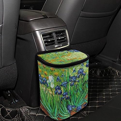 DISNIMO Irise Van Gogh Car Trash Can with Lid, Leak Proof Trash Bin Garbage Bag Collapsible Automatic Portable Trash Can, Easy to Clean, Used in Car Home Office