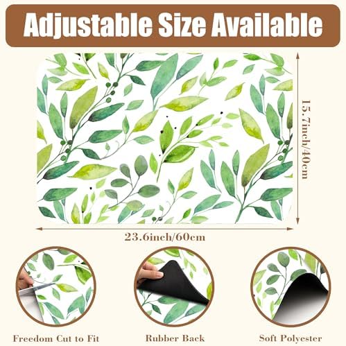 Dish Drying Mat Watercolor Green Leaves Coffee Bar Mat for Countertop Absorbent Hide Stain Rubber Backed Dish Drainer Rack Pad Espresso Machine Cafe Table Decor 15.7 x 23.6 Inch