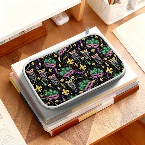 Women's Simple Thin Pencil Case Waterproof And Portable Perfect Organizer Box Vintage Masks Mardi Gras
