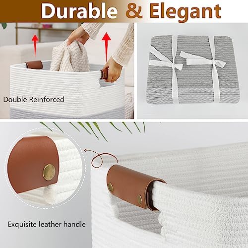 Laundry Hamper 96L Extra Large Laundry Basket, Woven Blanket Basket | Cotton Woven Storage Hamper with Handles for Living Room, Large Baskets for Pillows, Blankets, Clothes-Gradient Grey