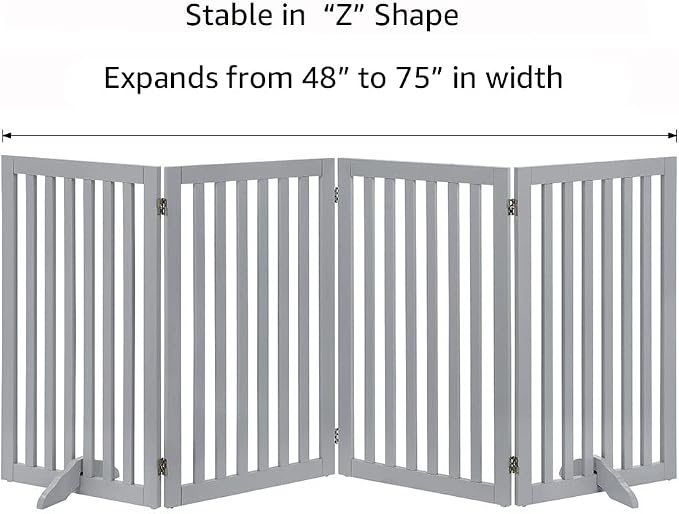 unipaws 36”H Free Standing Pet Gate for Dog Cat, 80”Wide Wooden Dog Gates | Foldable Pet Fence for Doorway, Stairs, Step, Expandable Doggy Barrier, Indoor Use