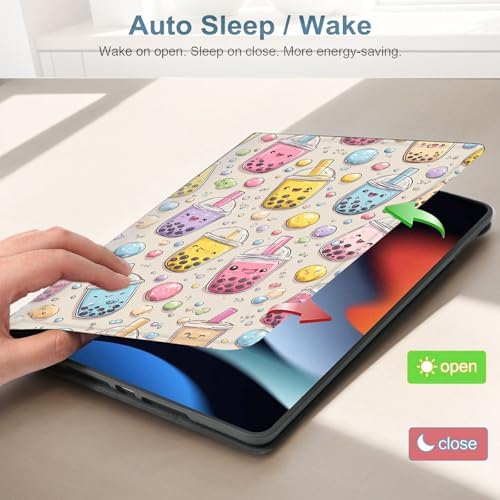 for Samsung Galaxy Tab S6 10.5 Inch 2019 (SM-T860/T865/T867) Tablet Protective Cover with Adjustable Stand and Magnetic Auto Wake/Sleep,Boba Milk Tea Cartoon