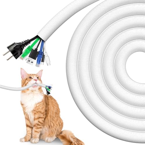 AGPTEK Cable Sleeve, 10ft - 1.2 inch Dog Cat Cord Protector for Pets, White