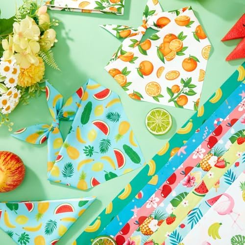 Abbylike 50 Pcs Summer Hawaiian Dog Bandanas Bulk, Tropical Fruits