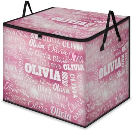 Personalized Name Foldable Storage Basket Cubes with Lid, Laundry Hamper Dirty Clothes Pet Toys Storage Bin with Handles for Shelf Home Closet Kitchen, Watercolor Pink Galaxy with Stars
