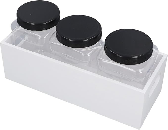 Pet Treat Containers Airtight Jars Well Sealed Snack Organizer for Dog Cat, Wooden Stand, Large Capacity, Transparent, White