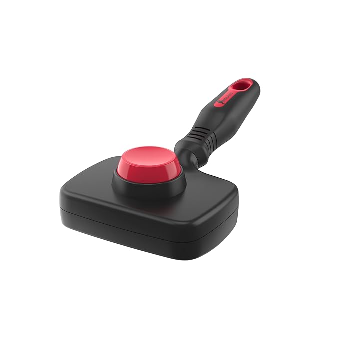 Self Cleaning Dog Brush – 2 in 1 Slicker & Undercoat Rake for Medium to Long Fur – Dual Action Pet Hair Removal & De-Shedding Comb with Comfort Grip – Black/Red