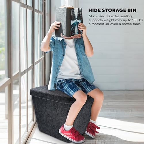 Welaxy large stackable felt bin Functional basket container for Toys Pet Books Clothes throw blanket hide storage solution multi-use as footrest foot stool coffee table (Charcoal)