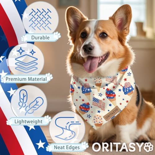 US Flag Dog Bandanas, 2-Pack Triangle Reversible Pet Scarves, Premium Fabric, 4th of July Bandana for All Boys Girls Dogs (Large, 26-Style 4)