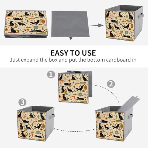 Black Cats Stars Storage Bin with Handles, Oxford Fabric Foldable Storage Cube Organizer for Clothes, Towels, Bedroom, Living Room, Home Organization