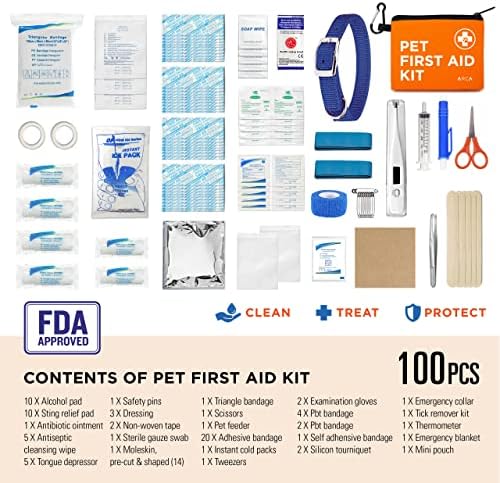ARCA PET First Aid Kit 3 Piece Set - Each for Home, Car & Travel. Dog First Aid Kit with Thermometer, Tick Remover Kit & Many More