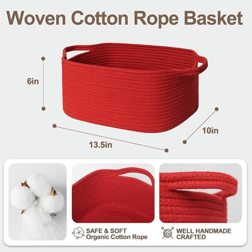 Cute Red Gift Basket, Woven Baskets for Gifts Empty Valentine's Day, Cotton Rope Storage Bin for Organizing, Cat Dog Toy Box, Baby Nursery Organizer, Wicker Easter Basket, Red Room Decor