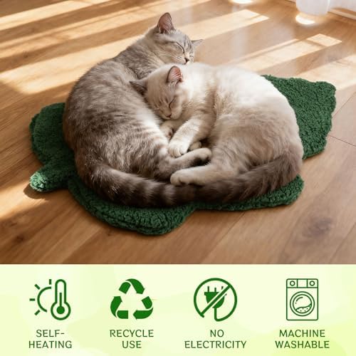 3 Pack Self Warming Pet Bed Leaf Shape Self Heating Cat Dog Mat Washable Thermal Sleeping Pad for Indoor Outdoor Hedgehog, Bunny, Sugar Glider, Rat, Chinchilla(Dark Green,Small-16 x20)