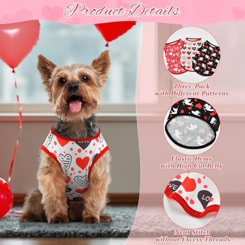 3-Pack Valentine's Day Dog Shirt Love Heart Dog Shirts Valentines Day Dog Sleeveless Clothes Outfit Pet Valentines Tank Tops Vests with Heart Cupid's Arrow Patterns for Small Medium Dogs XL