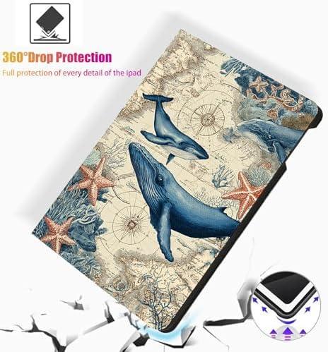 for Microsoft Surface Pro 11/10/9-13" 2024/2022 Tablet Case,Auto Wake/Sleep,Adjustable Stand Protective Cover - Nautical Whale