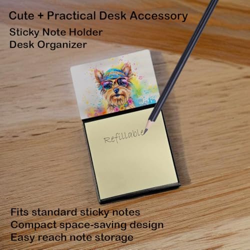 Caroline's Treasures Yorkshire Terrier Hippie Dawg Sticky Note Holder Refillable Dispenser Self-Sticky Note Pads, Memo Pads Blank Desk Accessories