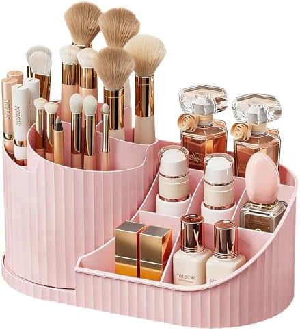 Anyoifax 360 Rotating Makeup Brush Holder Make Up Brushes Organizer, Pink