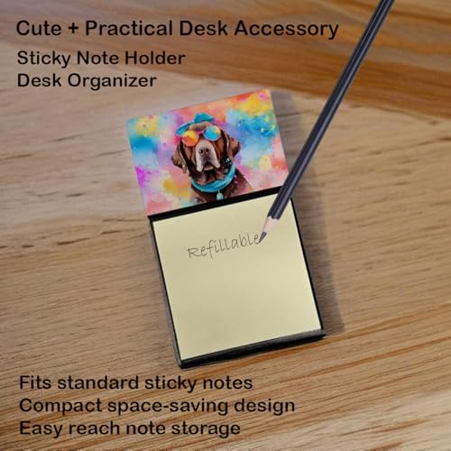 Caroline's Treasures Chocolate Labrador Hippie Dawg Sticky Note Holder Refillable Dispenser Self-Sticky Note Pads, Memo Pads Blank Desk Accessories