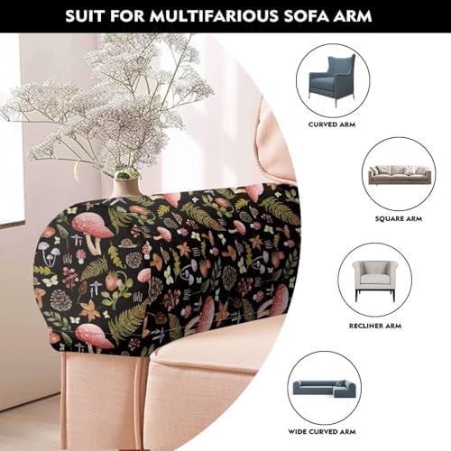Mushroom Arm Covers for Couch Black Couch Arm Covers for Sofa 2 Pack Soft Furniture Protector Stretch Sofa Arm Covers Protect and Decorate Your Sofa