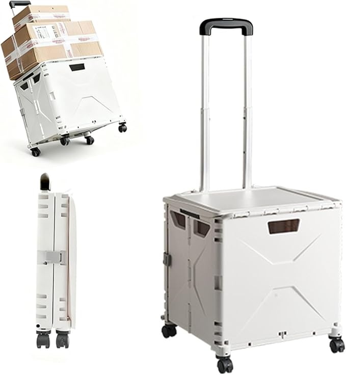 Collapsible Rolling Crate on Wheels for Teachers - Heavy Duty Plastic Teacher Tote Basket with Capacity, Durable Wheels, and Multi-Functional Design for Classroom, Shopping, or Travel (White)