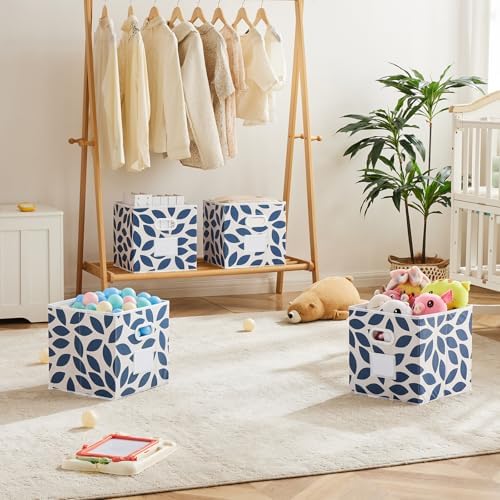 MAX Houser Set of 6 Foldable Fabric Storage Bins with Dual Plastic Handles, Closet Bedroom Drawer Organizer, Blue
